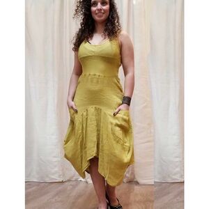 Elegant Yellow Sleeveless Dress 100% Linen